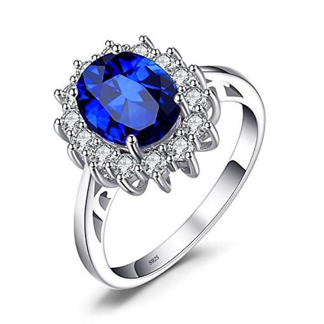  принцесса диана уильям кейт миддлтон драгоценные камни камень ореол солитер обручальные кольца для женщин для девочек серебряное кольцо (1-created- сапфир, 11)