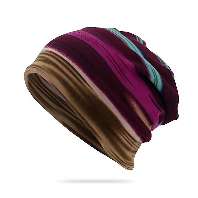  unisex multifunctionele hoed, nekwarmer, contrasterende kleuren, gestreept, schedelhoed paars