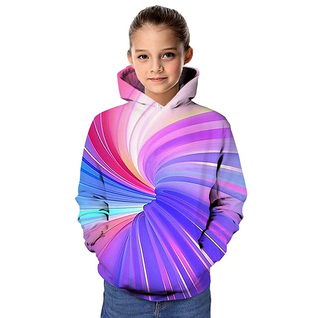  Kids Girls' Hoodie & Sweatshirt Long Sleeve Graphic 3D Print Rainbow Children Tops Active