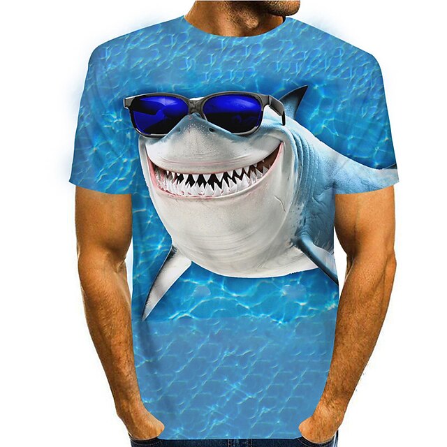 Men's Animal Shark Graphic Prints Shirt T Shirt Tee Short Sleeve T shirt 3D Print Round Neck Shirt Designer Casual Big and Tall Daily Holiday Blue Summer Clothing Apparel S M L XL XXL 3XL3