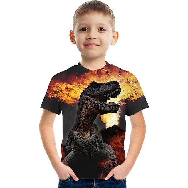 Baby & Kids Boys Clothing | Kids Boys Tee Short Sleeve Black Dinosaur 3D Print Graphic Dinosaur Animal Active Cool / Summer - WD