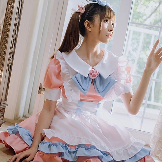 Toys & Hobbies Cosplay & Costumes | Lolita School Lolita Cute Dress Maid Suits Womens Japanese Cosplay Costumes Pink Solid Color