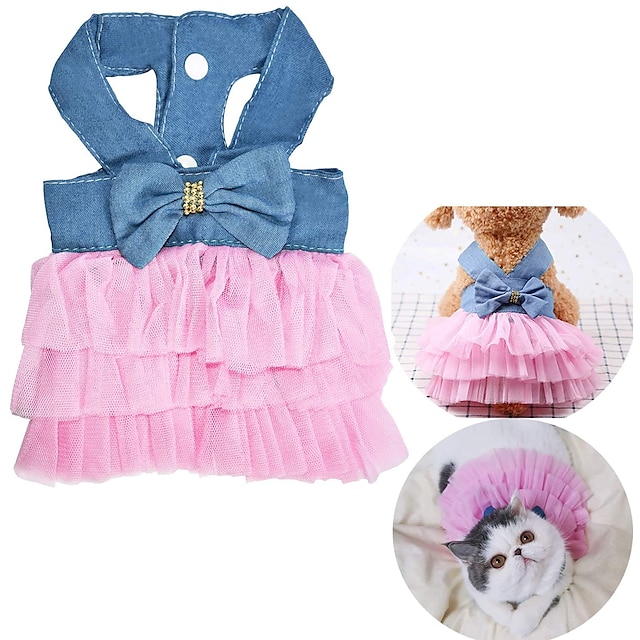  Cat Dog Dress Tuxedo Puppy Clothes Princess Party Cowboy Casual / Daily Wedding Dog Clothes Puppy Clothes Dog Outfits Pink Costume for Girl and Boy Dog Chiffon Denim XS S M L XL
