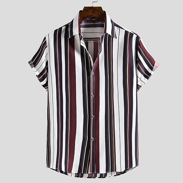 

Men's Shirt 3D Print Stripes Turndown Street Daily collared shirts Print Short Sleeve Slim Tops Casual Fashion Beach Boho Brown