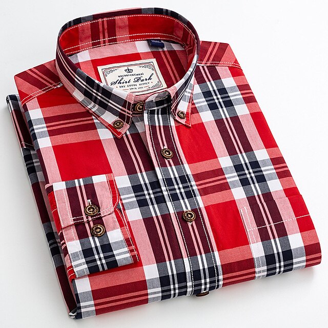 Men's Dress Shirt Plaid Shirt Button Down Shirt Collared Shirt B C D ...