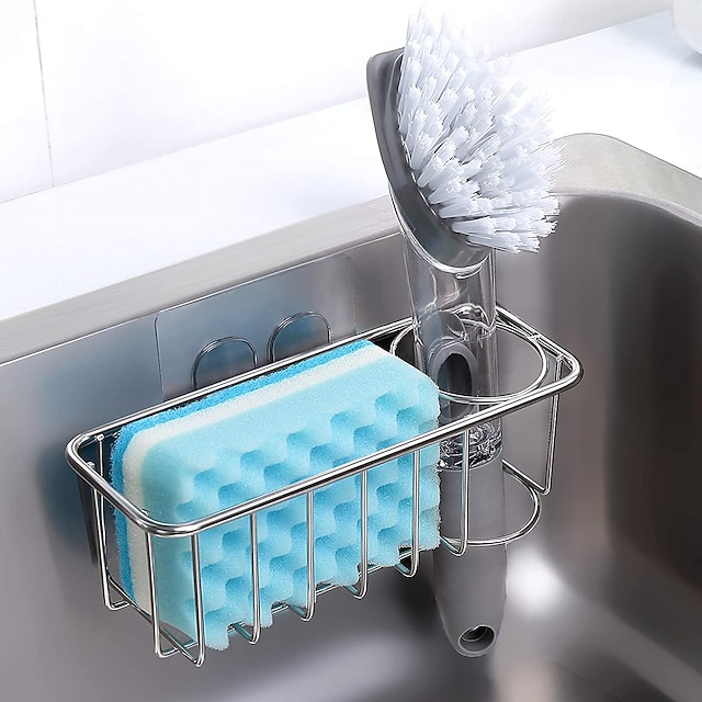  Kitchen Drain Rack Stainless Steel Sponge Brush Holder for Sink Shelf Sponge Storage Organizer Durable Practical