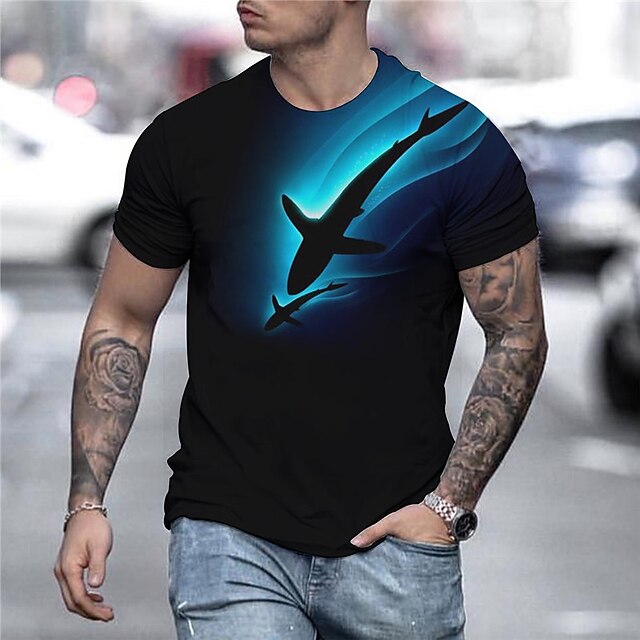 Men's Animal Shark Graphic Prints Shirt T Shirt Tee Funny T Shirts Short Sleeve T shirt 3D Print Round Neck Shirt Designer Casual Big and Tall Daily Holiday Black Summer Clothing Apparel S M L XL XXL3