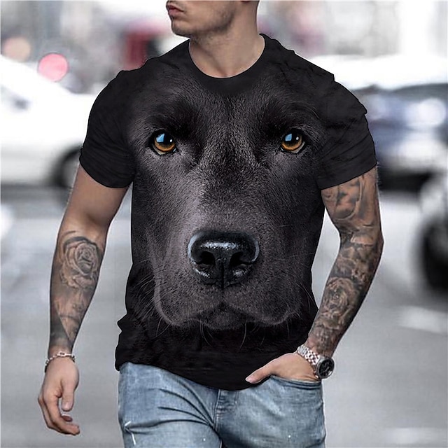  男性用 シャツ Tシャツ 動物 犬 ラウンドネック ライトイエロー ブラック イエロー ブルー ブラウン 3Dプリント プラスサイズ パーティー 日常 半袖 プリント 衣類 ストリートファッション シック・モダン 快適 大きくて背が高い
