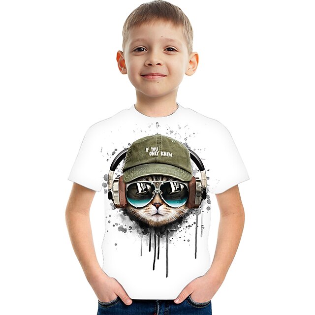 Baby & Kids Boys Clothing | Kids Boys T shirt Tee Short Sleeve Rainbow Cat 3D Print Cat Graphic Animal Active Cute 3-12 Years / 