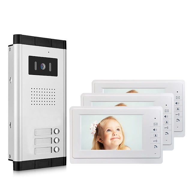  Apartment Video Door Phone Intercom Doorbell Camera 7 Inch LCD Display Monitor for One to Three Family Camera 700TVLine CMOS 3.6mm Lens Hands-free
