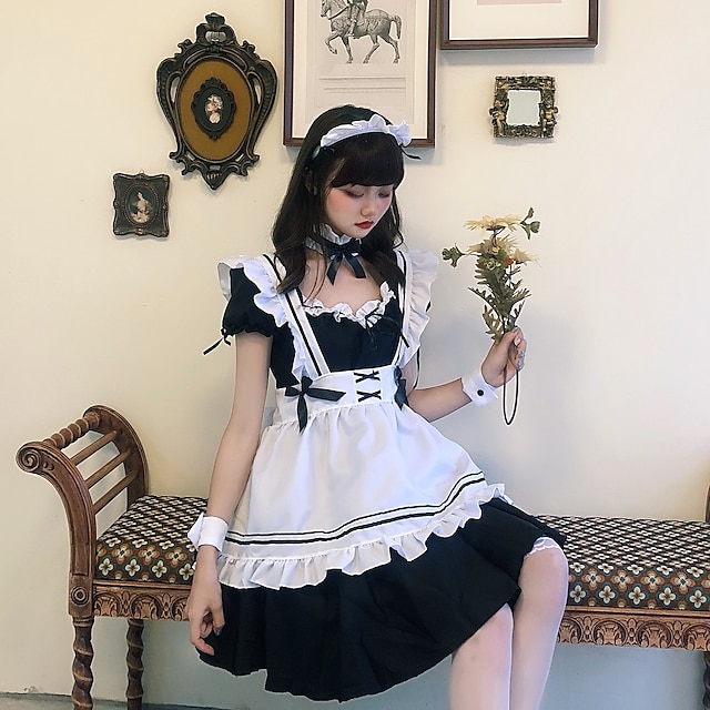 Toys & Hobbies Cosplay & Costumes | Lolita Maid Uniforms Cute Dress Maid Suits Womens Japanese Cosplay Costumes Black Solid Colo