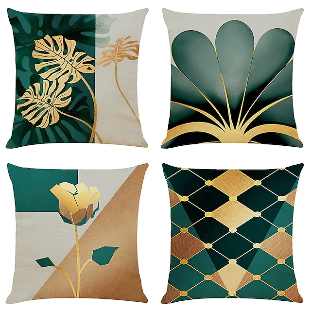 Cushion Cover 4PCS Soft Geometric Simple Classic Throw Pillow Cover Faux Linen Cushion Case Pillowcase for Sofa Bedroom Superior Quality Machine Washable for Sofa Couch Bed Chair Golden 8
