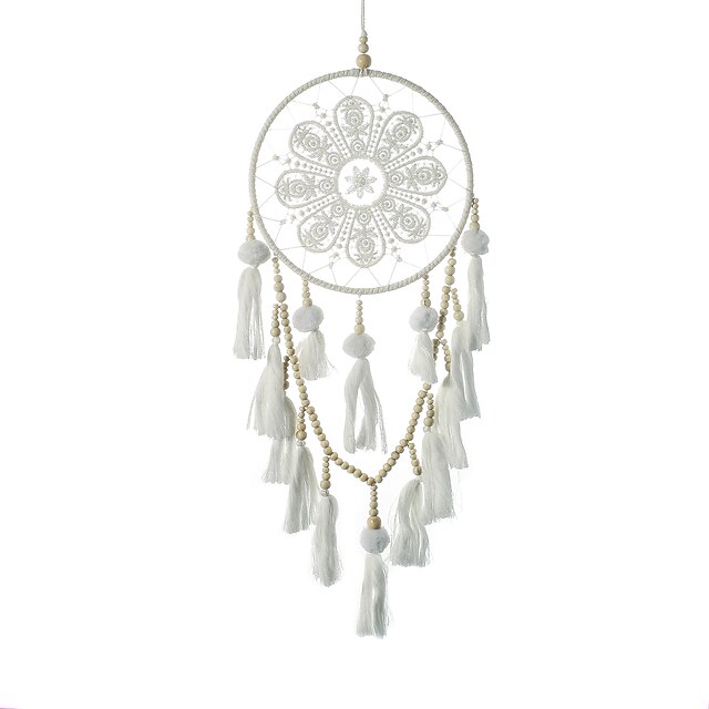  bílý lapač snů ručně vyrobený dárek s jedním kroužkem s péřovým závěsem na zeď umění zvonkohra boho styl domácí dekorace
