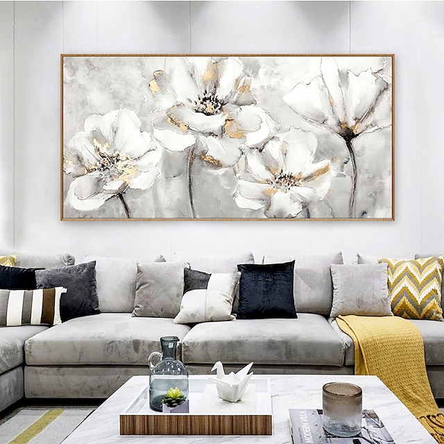 Home & Garden Wall Art | Oil Painting Hand Painted Vertical Abstract Floral / Botanical Modern Rolled Canvas (No Frame) - JL9601