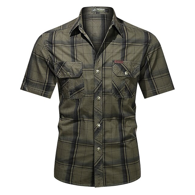 

Men's Hiking Shirt / Button Down Shirts Fishing Shirt Short Sleeve Square Neck Outerwear Shirt Top Outdoor Multi-Pockets Quick Dry Lightweight Breathable Autumn / Fall Spring Summer Cotton Stripes