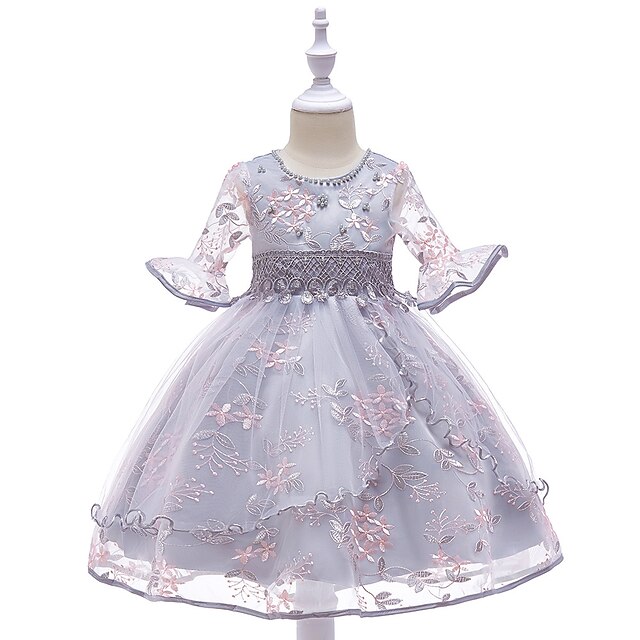 

Kids Little Girls' Dress Floral Jacquard A Line Dress Special Occasion Print Gray Pink Midi Half Sleeve Princess Sweet Dresses Summer Regular Fit 2-8 Years