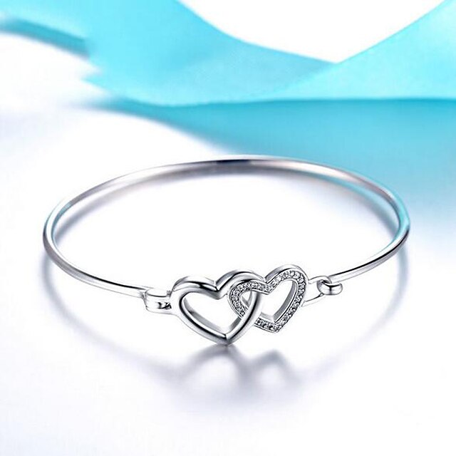  Women's Bracelet 3D Heart Fashion Copper Bracelet Jewelry Silver For Christmas Wedding Party Evening Gift Date / Silver Plated
