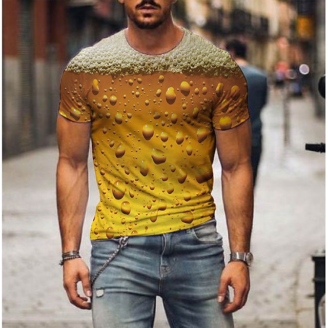 남성용 남여 공용 티셔츠 T 셔츠 3D 인쇄 그래픽 버블 맥주 라운드 넥 일상 주말 프린트 짧은 소매 탑스 베이직 스트리트 쉬크 클로버 화이트 퍼플