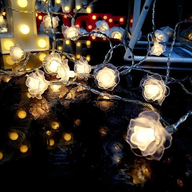  Rose String Lights 1.5m 3m 6m 10/20/40 LEDs 1 Set Warm White Multi Color Christmas New Year‘s Outdoor Party Decorative AA Batteries Powered
