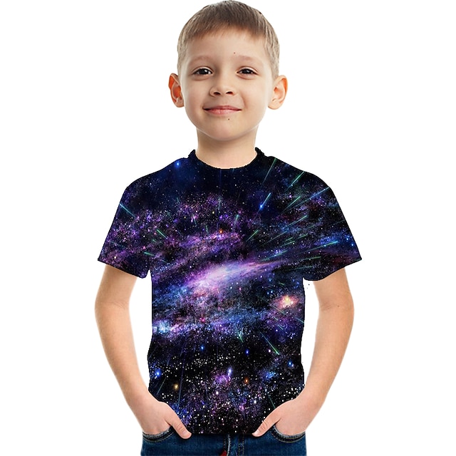  Drenge 3D Grafisk Galakse T-shirt Kortærmet 3D-udskrivning Sommer Aktiv Polyester Rayon Børn