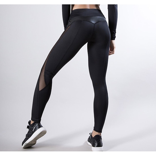 Women High Waist Black Mesh Leggings Gym Yoga Pants Workout Sports Fitness Pants 
