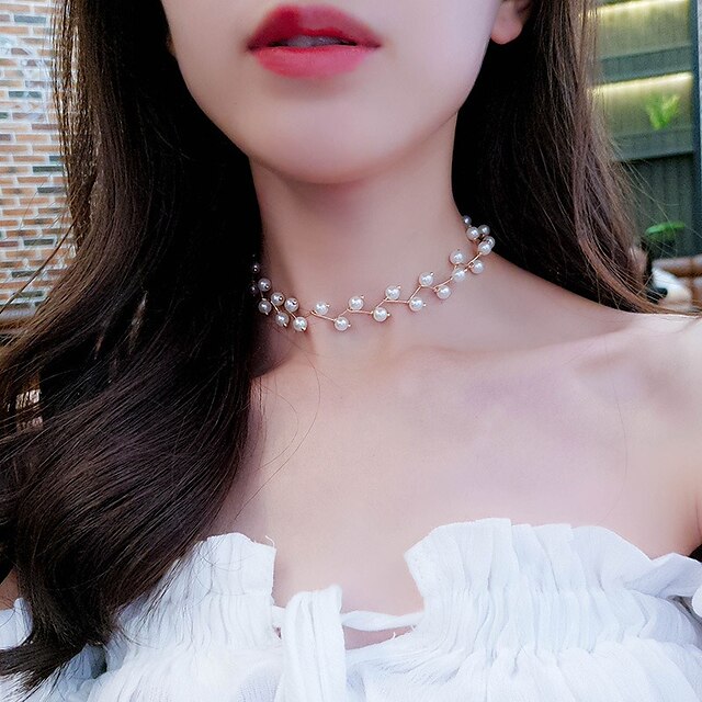  Women's Choker Necklace Pearl Necklace Fashion Alloy Silver Gold 20-30 cm Necklace Jewelry 1pc For
