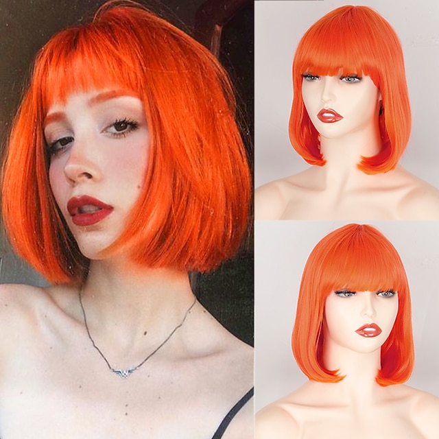  synthetische pruik natuurlijke rechte korte bob middelste deel nette knal pruik korte a1 a2 a3 a4 a5 synthetisch haar vrouwen cosplay party mode groen