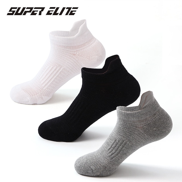  Running Socks 3 Pairs Men's Socks Anti-Slip Breathable Sweat wicking Basketball Football / Soccer Running Jogging Sports Solid Colored Cotton White Black Grey / High Elasticity / Athleisure