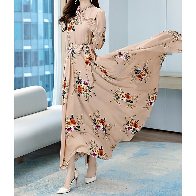 

Women's Swing Dress Maxi long Dress White Black khaki Long Sleeve Floral Print Spring Summer Elegant Casual 2022 S M L XL 2XL 3XL 4XL