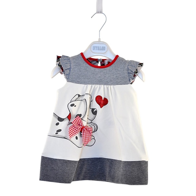  Kids Little Girls' Dress Dog Animal Print Gray Knee-length Sleeveless Active Dresses Summer Regular Fit 2-6 Years
