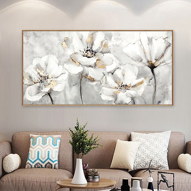 Home & Garden Wall Art | Oil Painting Hand Painted Vertical Abstract Floral / Botanical Modern Rolled Canvas (No Frame) - JL9601