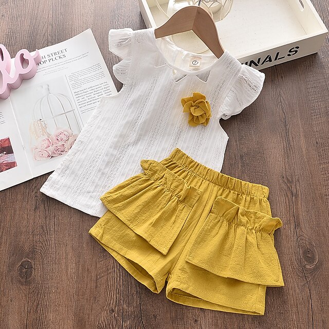 Baby & Kids Girls Clothing | Kids Girls Clothing Set 2 Pieces Sleeveless Pink Yellow Color Block Basic - HG47322