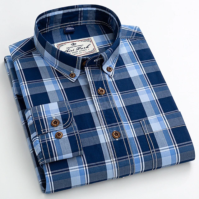 Men's Dress Shirt Plaid Shirt Button Down Shirt Collared Shirt B C D ...