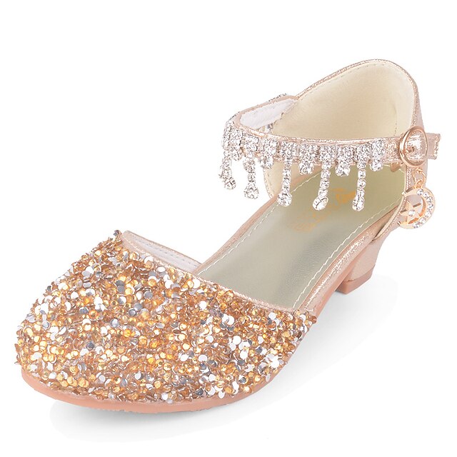  Girls' Heels Flower Girl Shoes Princess Shoes School Shoes Rubber PU Little Kids(4-7ys) Big Kids(7years +) Daily Party & Evening Walking Shoes Rhinestone Sparkling Glitter Buckle Pink Gold Silver
