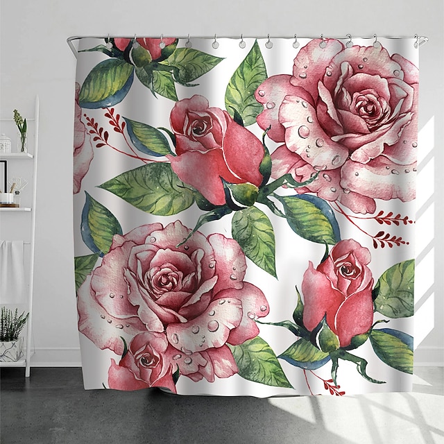 Home & Garden Bath Accessories | Shower Curtains with Hooks Rustic Roses Scenery Polyester Novelty Fabric Waterproof Shower Curt