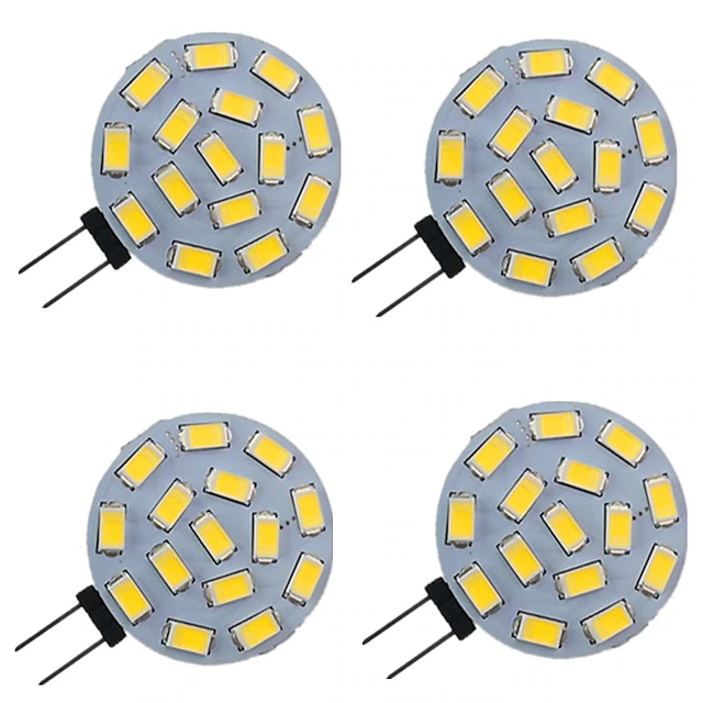 4Pcs G4 LED Bulb 30 Watt Equivalent Bi-Pin LED Disc JC Side Pin 12V-24VDC Low Volt CRI85 300 Lumens White/Warm/Green/Red/Yellow/Blue 14