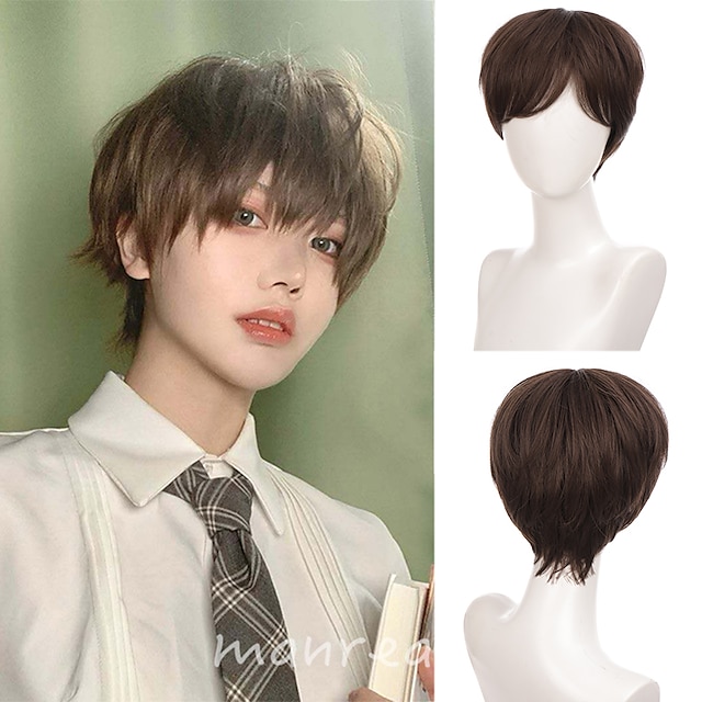 Beauty & Hair Wigs & Hair Pieces | Brown Wigs for Men Synthetic Wig Natural Straight Bob Asymmetrical Wig 14 Inch A10 A11 A1 A2 