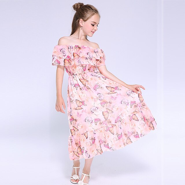 

Kids Little Girls' Dress Floral Holiday Print Blushing Pink Maxi Sleeveless Cute Dresses Summer Loose