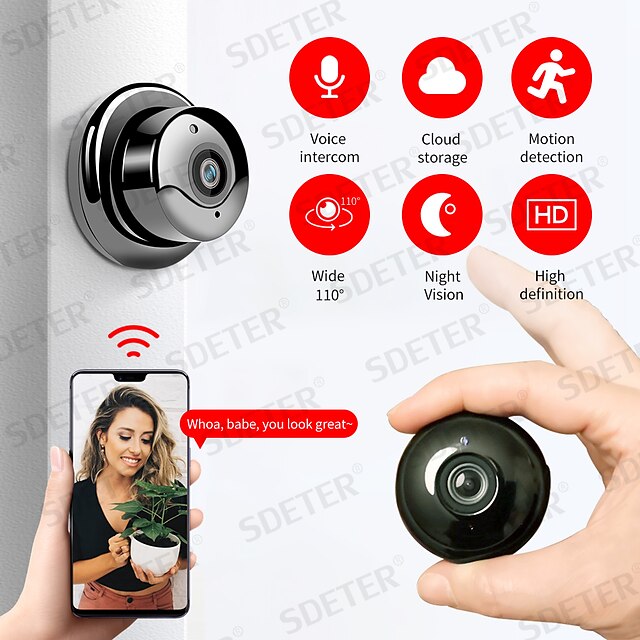  SDETER HD 1080P Wireless Mini WiFi Camera Home Security No Lights Camera IP CCTV Surveillance Camera IR Night Vision Two Way Audio Motion Detect Baby Monitor P2P Small Camera