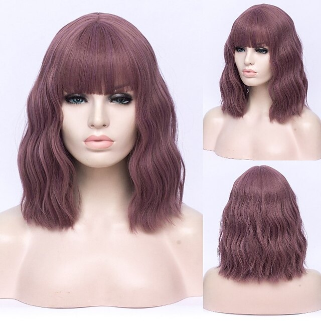  perruques courtes bobo ondulées cosplay pour femmes violet rouge vert naturel bob perruque synthétique brun bleu noir avec bang pour fille