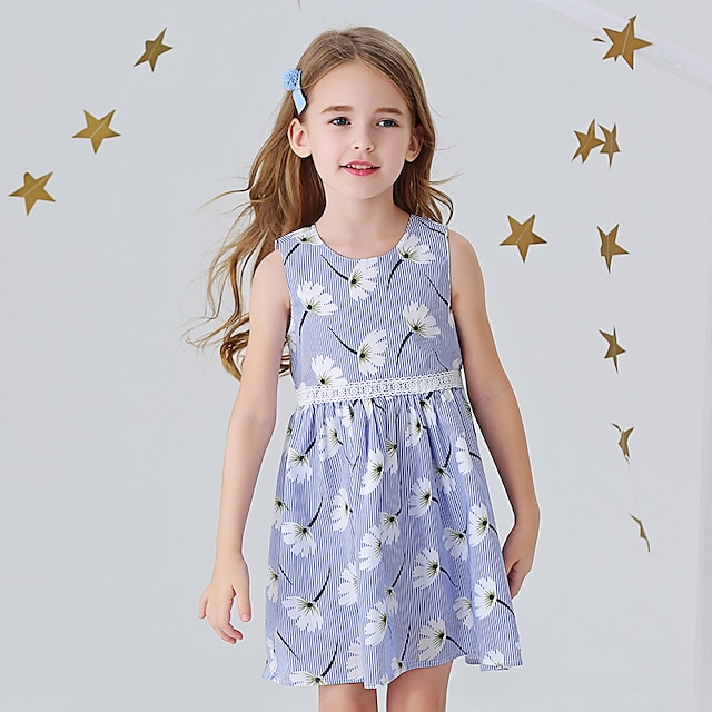 Baby & Kids Girls Clothing | Kids Little Girls Dress Geometric Print Light Green Above Knee Sleeveless Dresses Summer Regular Fi