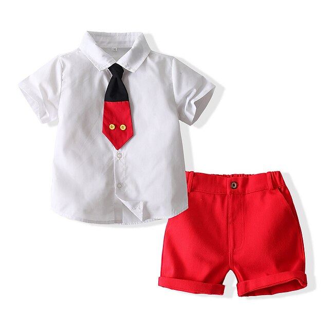 Baby & Kids Boys Clothing | Kids Boys Childrens Day Clothing Set Short Sleeve White Black Black & Red White Solid Colored Patchw