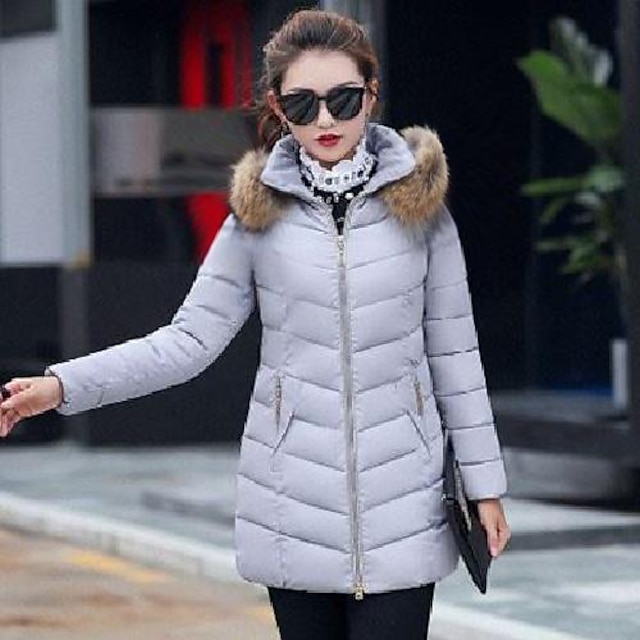  hot salg kvinders parka vinterfrakke overfrakke lang dun dunjakke outwear (grå, XL)