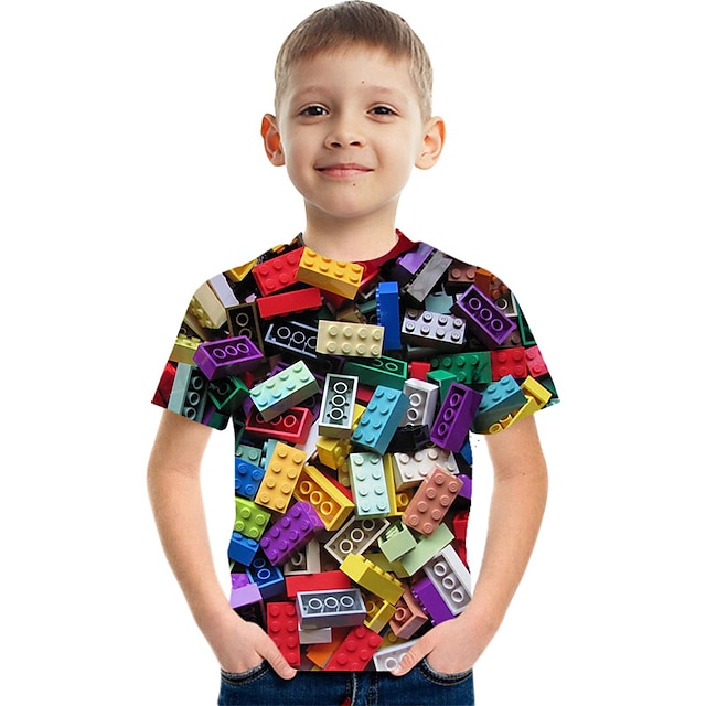 Baby & Kids Boys Clothing | Kids Boys T shirt Short Sleeve Rainbow 3D Print Optical Illusion Color Block School Daily Indoor Act