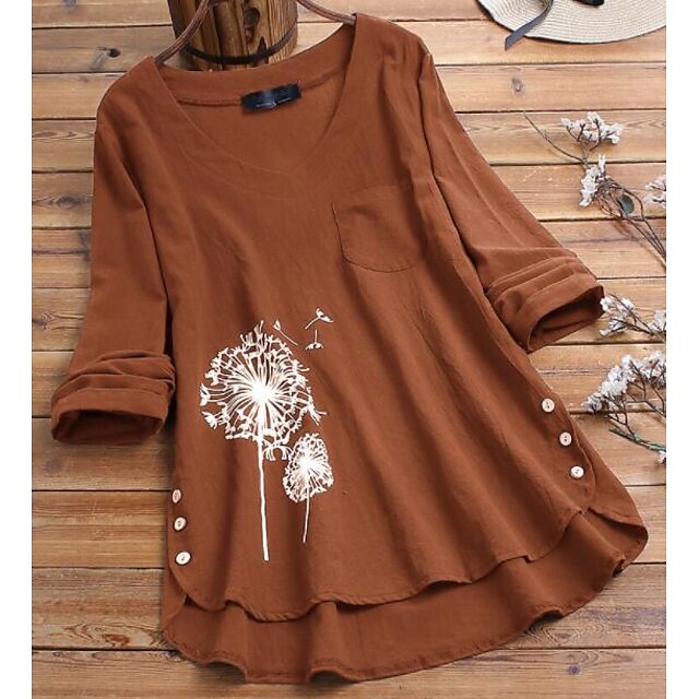 

Women's Plus Size Tops Blouse Shirt Graphic Pocket Button Long Sleeve V Neck Vintage Daily Washable Cotton Fabric Fall Spring