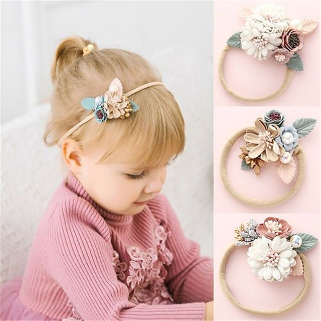  Kids Baby Girls' Sweet Daily Wear Floral Floral Nylon Hair Accessories White Blushing Pink Dusty Rose One-Size