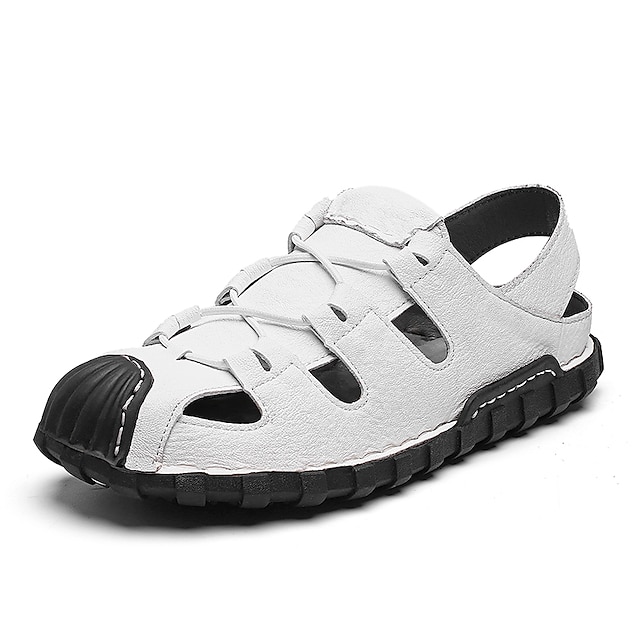 

Men's Sandals Casual Beach Daily Faux Leather White Black Khaki Summer
