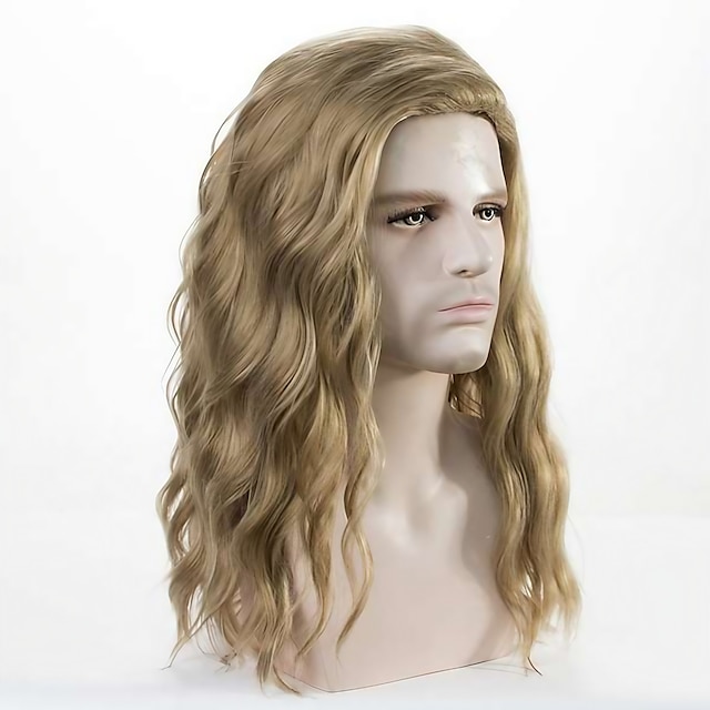  Mens Long Curly Wave Blonde Wig Halloween Cosplay Anime Wig Rock Cos play Wigs 70s 80s Wigs  Long Wigs