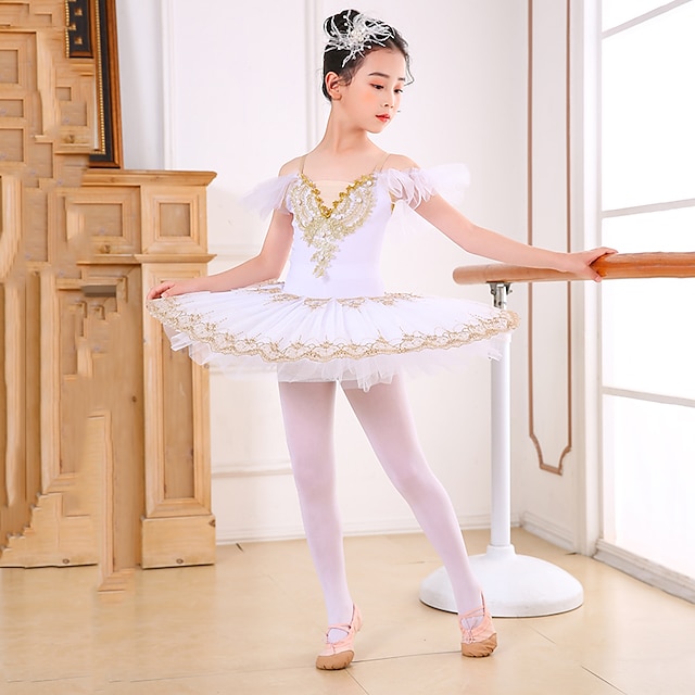  Tanzkleidung für Kinder Ballett Kleid Perlen Verzierung Kristalle / Strass Pailletten Mädchen Ausbildung Leistung Ärmellos Elasthan Organza
