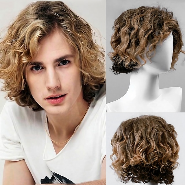  Модный мужской парик с короткими боковыми взрывами colormix волнистый синтетический мужской парик
